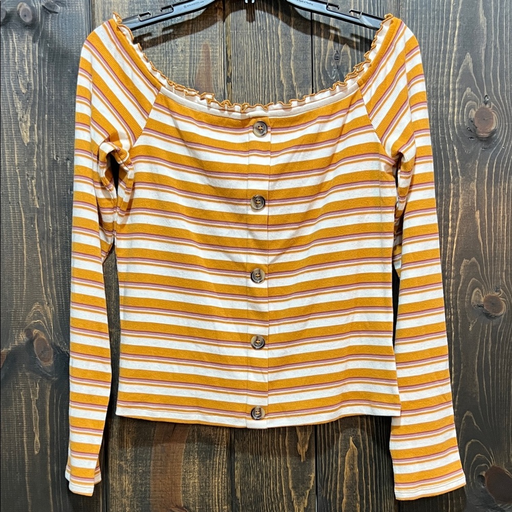 NWT Aero Seriously Sof Top XL Off Shoulder‎ Striped Y2K Retro Orange Crop